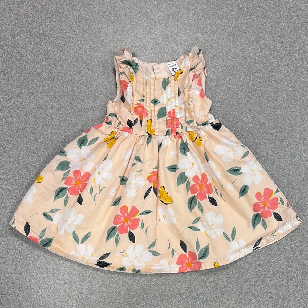 Carter's Baby Floral Sateen Dress Peach Smocked Ruffled Sundress 18 mo 1K420410